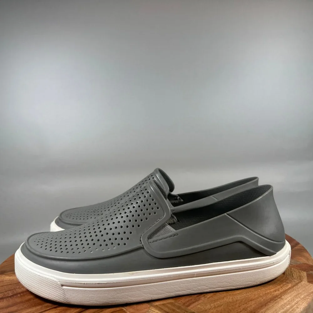 Crocs CitiLane Roka Slip-On Mens 7 Charcoal Grey White Perforated Foam Sneakers